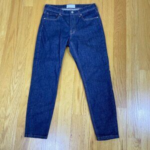 Everlane Jeans Slim Ankle Mid Rise Dark Wash Selvedge Contrast Orange Stitch (28